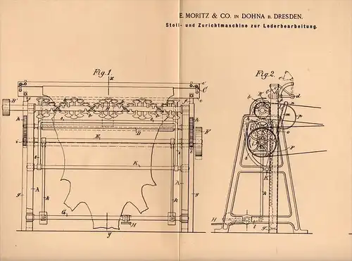 Original Patentschrift - E. Moritz & Co. in Dohna b. Dresden , 1895 , Maschine für Leder , Gerberei !!!
