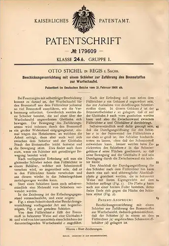 Original Patentschrift - Otto Stichel in Regis - Breitingen , 1906 , Beschickungsapparat für Brennstoffe !!!