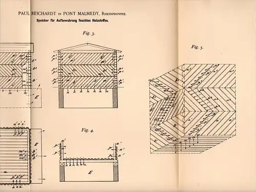 Original Patentschrift - Paul Reichardt in Pont Malmedy , 1895 , Speicher für feuchtes Holz , Sägewerk , Tischlerei !!!