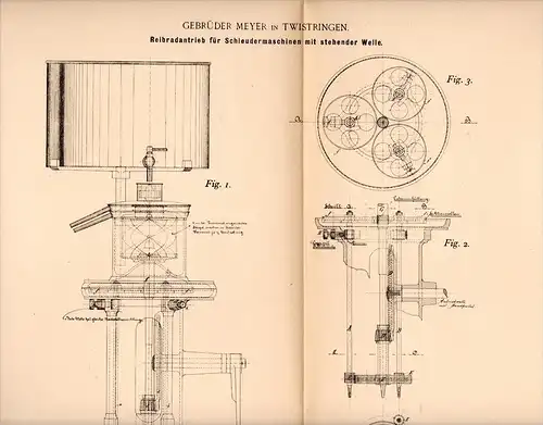 Original Patentschrift - Gebr. Meyer in Twistringen , 1895 , Antrieb für Schleudermaschinen , Milch  , Molkerei , Agrar