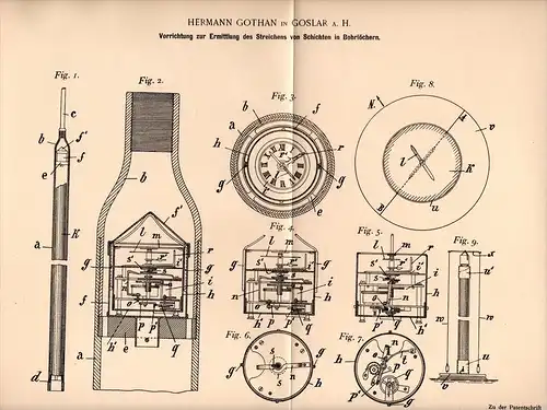 Original Patentschrift - H. Gothan in Goslar a.H. , 1899 , Apparat für Bohrlöcher , Tiefbohrung , Bergbau , Tunnelbau !!