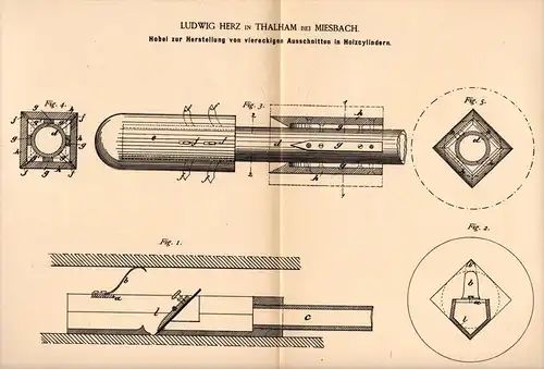 Original Patentschrift - L. Herz in Thalham b. Miesbach , 1886 , Hobel für Holz , Tischlerei , Schreiner , Weyarn !!!