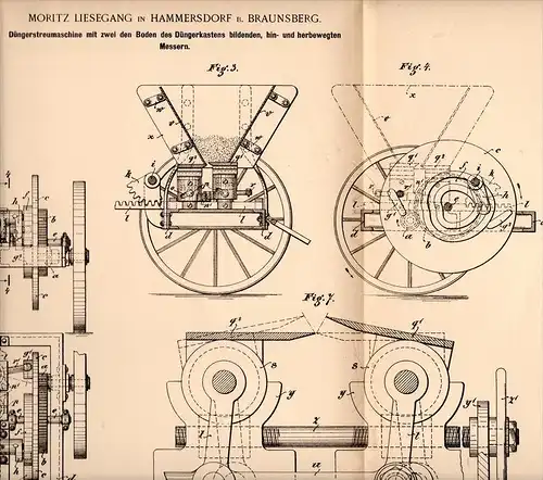 Original Patentschrift - M. Liesegang in Hammersdorf b.Gronowo , 1891 ,  Düngerstreumaschine , Agrar , Braunsberg !!!