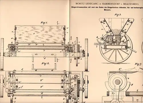 Original Patentschrift - M. Liesegang in Hammersdorf b.Gronowo , 1891 ,  Düngerstreumaschine , Agrar , Braunsberg !!!