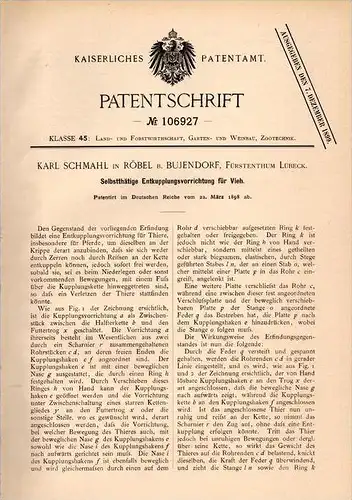 Original Patentschrift - Karl Schmahl in Süsel , 1898 , Entkuppelung für Vieh , Pferde , Tierzucht , Bujendorf !!!