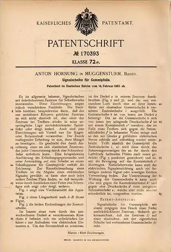 Original Patentschrift - A. Hornung in Muggensturm i. Baden., 1905 , Signalscheibe für Pfeile , Schießen , Schützenzunft