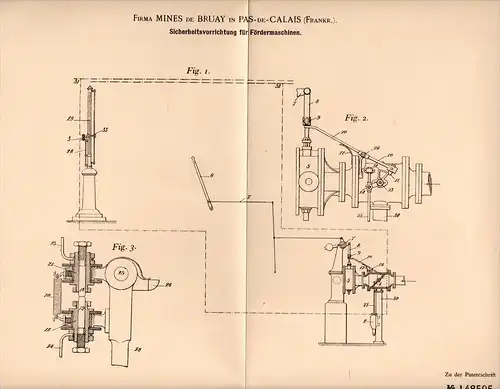 Original Patentschrift - Mines de Bruay à Pas de Calais , 1902 , Porte-fusibles, machine à vapeur !!!