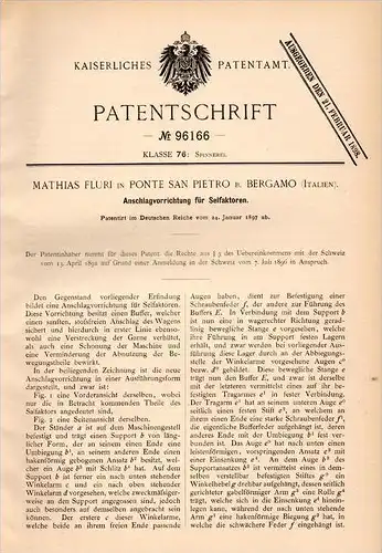Original Patentschrift - M. Fluri in Ponte Pietro , 1897 , Apparecchi per la filatura macchina, la filatura , Bergamo !!