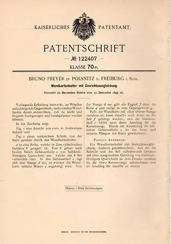 Original Patentschrift - B. Freyer in Polsnitz / Pe&#322;cznica i. Schl. , 1899 , Kartenhalter für Wand mit Gewichtsausg