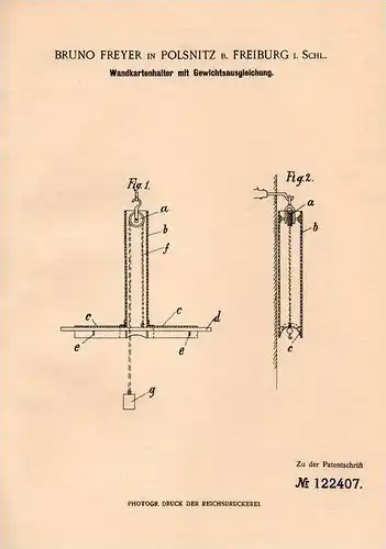 Original Patentschrift - B. Freyer in Polsnitz / Pe&#322;cznica i. Schl. , 1899 , Kartenhalter für Wand mit Gewichtsausg