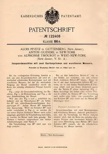 Original Patentschrift - A. Pivetz , A. Guendel und A. Thourot in Guttenberg , 1900 , jaquard - machine !!!