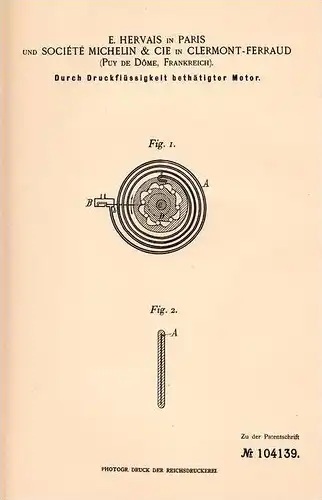 Original Patentschrift - Michelin & cie in Clermont - Ferrand , 1898 , Moteur à air comprimé, moteur à vapeur !!!