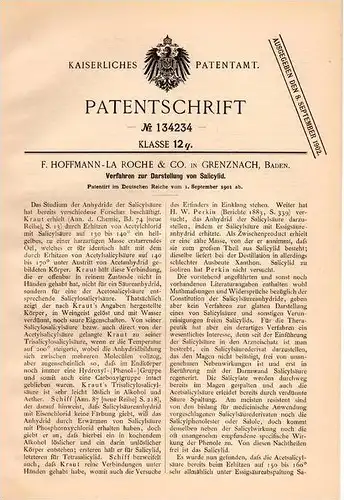 Original Patentschrift - F. Hoffmann - La Roche & Co in Grenzach , Baden , 1901 , Darstellung von Salicylid , Chemie !!