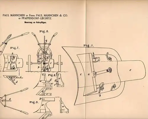 Original Patentschrift - Fa. Männchen & Co in Pfaffendorf - Liegnitz , 1885 , Kehrpflug , Pflug , Agrar , Legnica !!!