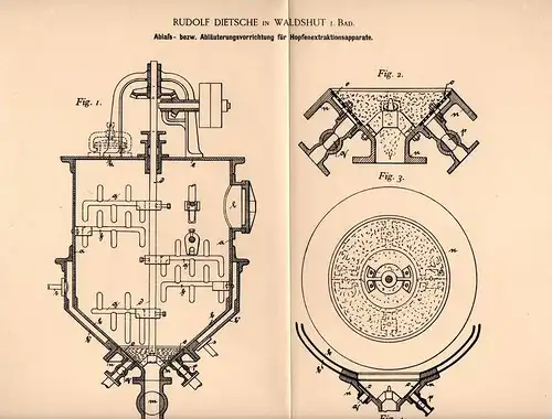 Original Patentschrift - R. Dietsche in Waldshut i. Baden ,1894, Hopfen - Extraktionsapparat , Brauerei , Bier , Alkohol