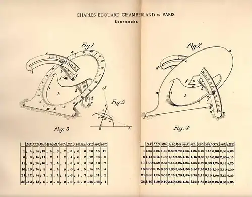 Original Patentschrift -Ch. Chamberland in Paris , 1892 , Sonnenuhr , cadran solaire , sundial !!!