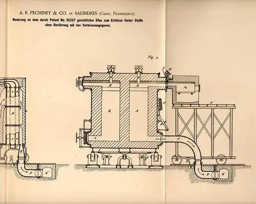 Original Patentschrift - A.R. Pechiney & Co à Salindres , Gard , 1888 ,Fours pour le chauffage des solides !!!