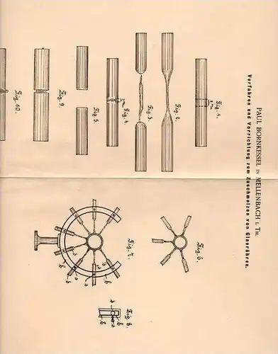 Original Patentschrift - P. Bornkessel in Mellenbach i. Th., 1901 ,Schmelzen von Glasröhren , Glas , Mellenbach-Glasbach