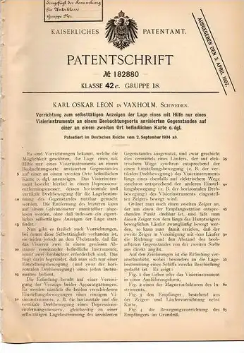 Original Patentschrift - K. Leon in Vaxholm , Schweden , 1904 , Apparat zum anvisieren von Gegenständen , Visier !!!