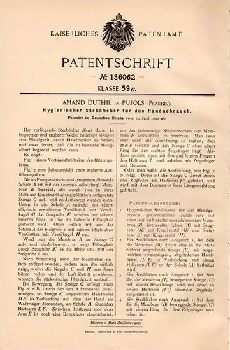 Original Patentschrift - Amand Duthil in Pujols , 1901 , Stechheber für Handgebrauch !!!