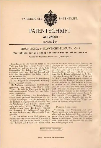 Original Patentschrift - S. Zabka in Idaweiche b. Kattowitz , O.-S., 1901 , Gewinnung von Material unter Wasser !!!