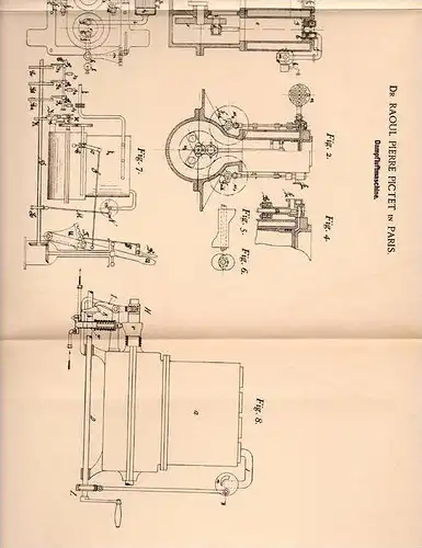 Original Patentschrift - Dr. Raoul Pierre Pictet in Paris , 1899 , moteur á vapeur , Dampfluftmaschine , Dampfmaschine !