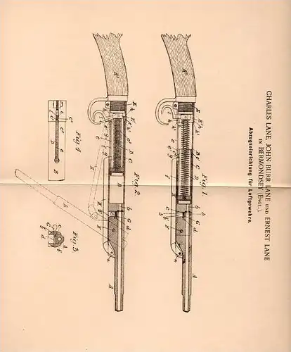 Original Patentschrift - Ch. Lane in Bermondsey , England , 1902 , Abzug für Gewehr , pistol !!!