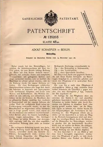 Original Patentschrift - Motorpflug , Traktor , Schlepper , 1900 , Adolf Schaeoler in Berlin !!!