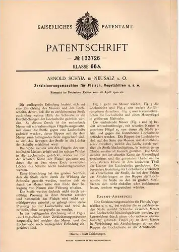 Original Patentschrift - A. Schyia in Neusalz a. Oder / Nowa Sól , 1900 , Zerkleinerungsmaschine für Fleisch !!!