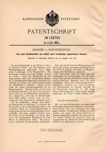 Original Patentschrift - Richter in Schneidemühl / Pi&#322;a , 1901 , Schlaghammer , Hammer , Ramme !!!