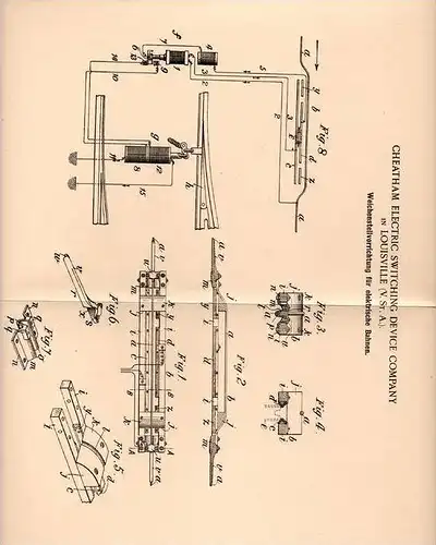 Original Patentschrift - Cheatham Electric Switching Device Comp. in Louisville , 1902 , Weichensteller für Eisenbahn !!