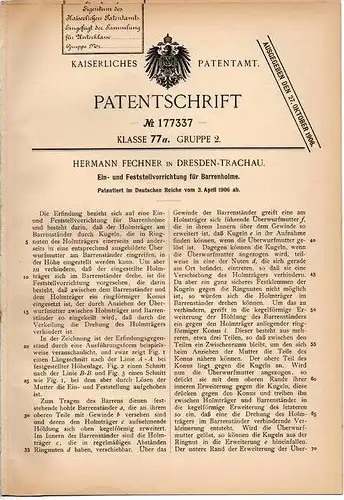 Original Patentschrift - H. Fechner in Dresden - Trachau , 1906 , Einsteller für Barrenholme , Barren , Geräteturnen !!!