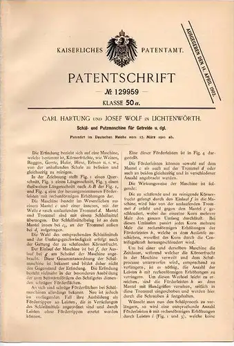 Original Patentschrift - J. Wolf in Lichtenwörth , 1901 , Schäl- und Putzmaschine für Getreide , Weizen , Gerste , Hafer