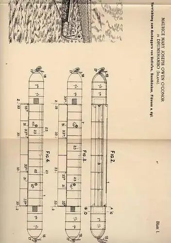 Original Patentschrift - M. O`Conor in Drumshanbo ,1898 , Excavators for rivers, sand bars, shoals, harbor , Irland !!!