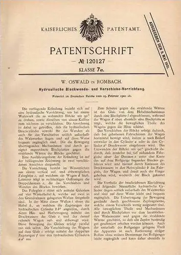 Original Patentschrift - W. Oswald in Rombach / Rombas , 1900 , Walzwerk - Vorrichtung , Moselle !!!