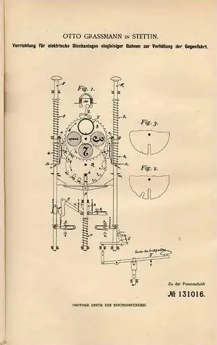 Original Patentschrift -O. Grassmann in Stettin , 1901, Eisenbahn - Sicherheitsvorrichtung !!!