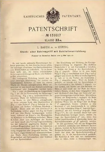 Original Patentschrift - L. Barth in Leipzig , 1900, Schirm oder Stock mit Schließvorrichtung !!!