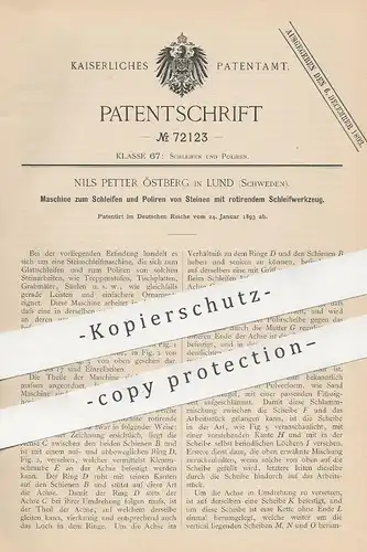 original Patent - Nils Petter Östberg , Lund / Schweden, 1893 , Schleifen und Polieren von Gestein | Stein , Steine !!!