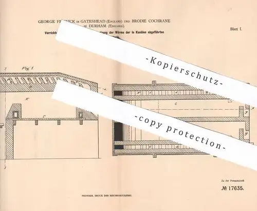 original Patent - George Fenwick , Gateshead | Brodie Cochrane , Durham , England | 1881 | Ofen , Öfen , Ofenbauer !!!