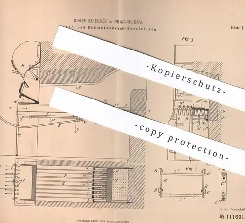 original Patent - Josef Kudlicz , Prag / Bubna , 1898 , Brechmaschine für Schlacke | Schürmesser !!