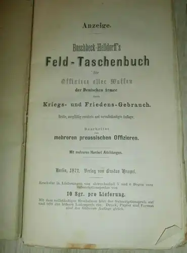 11 x Feld- Taschenbuch für Offiziere , 1872 , Erstausgabe , Militär Konvolut !!!