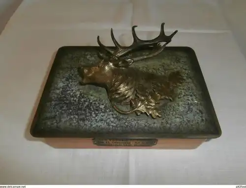 Geschenk von H. Vers an Dr. Deuschl 1936 , Alt Rehse in Mecklenburg , Schatulle mit goldenem Hirsch , Ärzteschule , Jagd