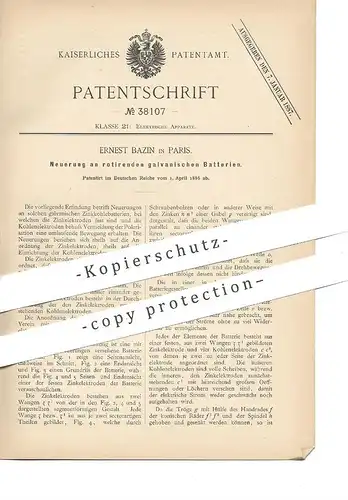 original Patent - Ernest Bazin , Paris , Frankreich , 1886 , rotierende galvanische Batterien | Batterie | Akkumulator