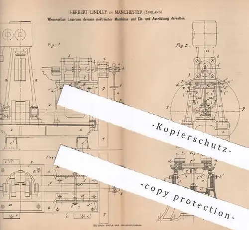 original Patent - Herbert Lindley , Manchester , England , 1886 | Lagerung dynamo - elektrischer Maschinen | Motor !!