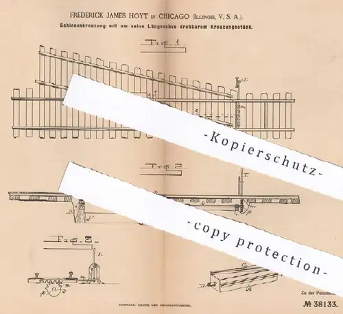 original Patent - Frederick James Hoyt , Chicago , Illinois , USA , 1886 , Schienenkreuzung | Eisenbahn - Schienen !!!