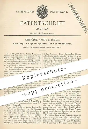 original Patent - Gebrüder Arndt , Berlin , 1886 , Regulierung für Dampfmaschinen | Dampfmaschine , Motor , Motoren !!!