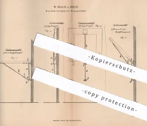 original Patent - W. Kraus , Berlin , 1886 , Verschließbarer Klappstuhl | Stuhl , Sessel , Klappsitz , Sitz | Eisenbahn