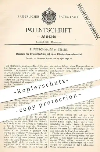 original Patent - R. Fleischmann , Berlin , 1890 , Steuerung für Druckluftaufzug | Aufzug , Hebezeug , Fahrstuhl | Druck