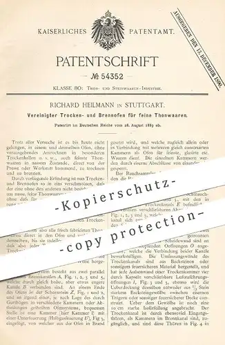 original Patent - Richard Heilmann , Stuttgart , 1889 , Trockenofen u. Brennofen für Tonwaren | Ofen , Ofenbauer !!!