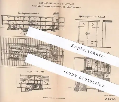 original Patent - Richard Heilmann , Stuttgart , 1889 , Trockenofen u. Brennofen für Tonwaren | Ofen , Ofenbauer !!!